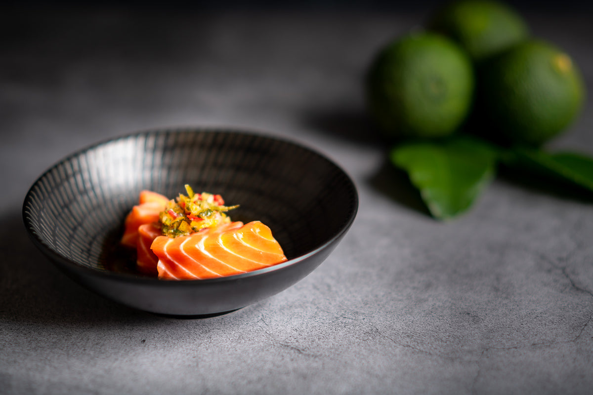 Seared Ora King salmon crudo, yuzu kosho and ponzu FishFinery