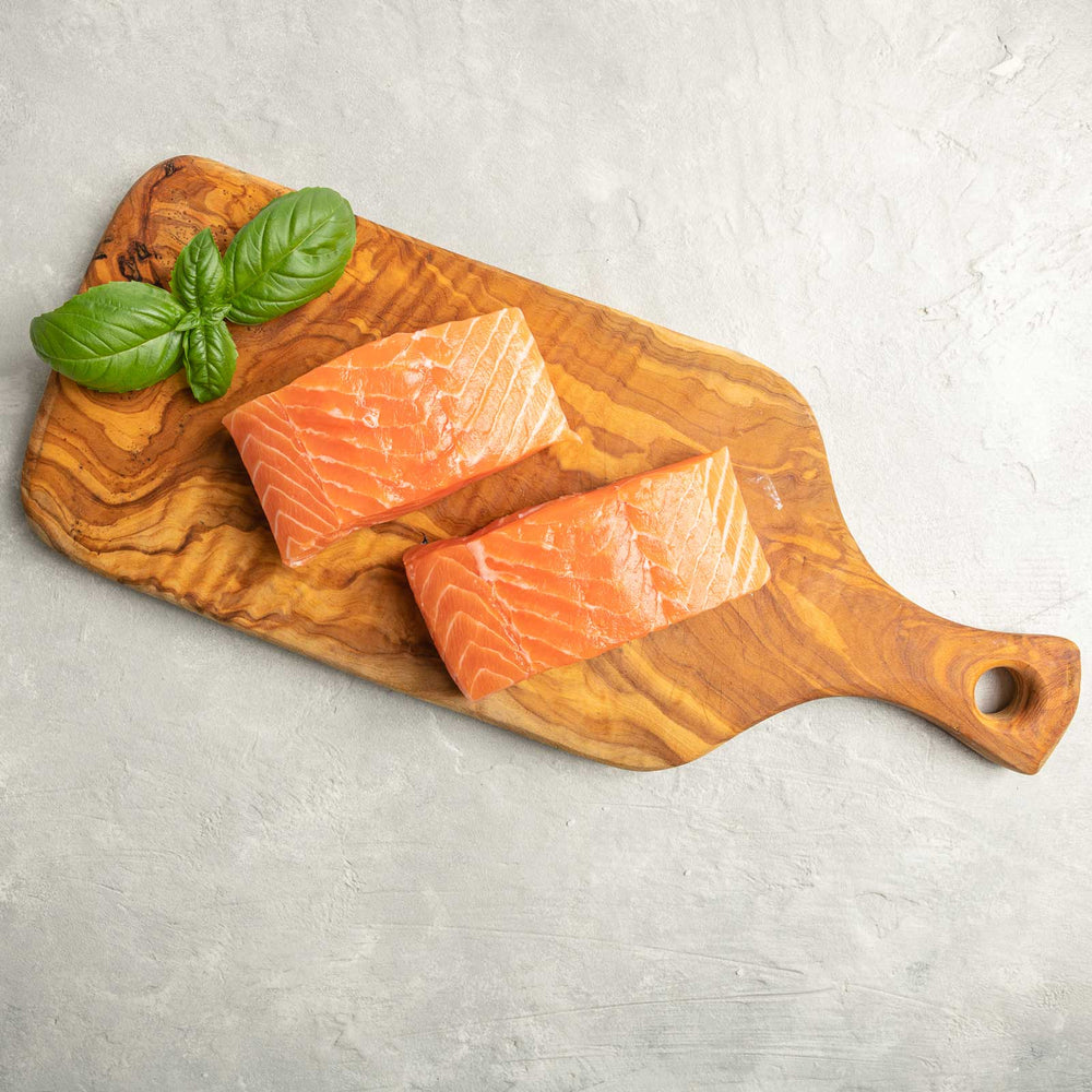 
                
                    Load image into Gallery viewer, Antarctic Salmon Fillet on Cutting board by FishFinery
                
            